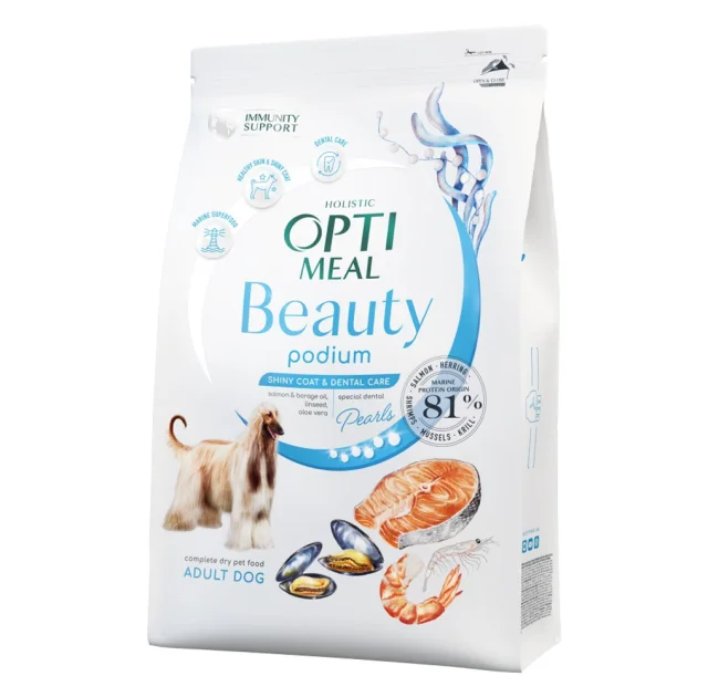Сухий корм Optimeal Beauty Podium для собак, догляд за шерстю та зубами, на основі морепродуктів, 4 кг