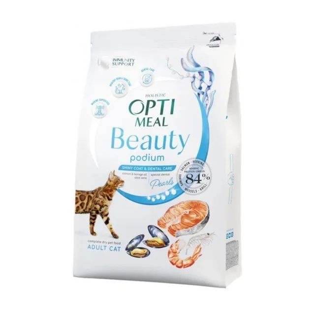 Сухий корм Optimeal Beauty Podium для котів, догляд за шерстю та зубами, на основі морепродуктів, 4 кг