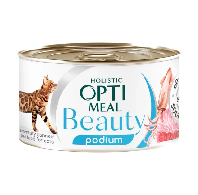 Консерви Optimeal Beauty Podium для котів, тунець в соусі з кільцями кальмара, 70 г
