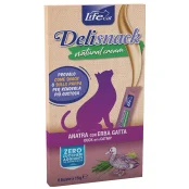 Ласощі LifeCat Deli Snack Natural Cream для котів, крем-снек на основі м'яса качки та котячої м'яти, 6 штук по 15 г
