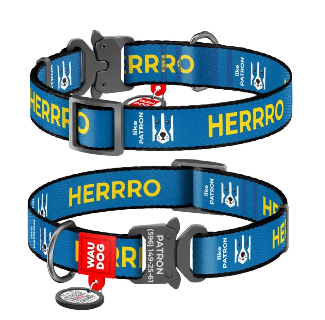 Ошейник Waudog Nylon c QR паспортом, для собак, рисунок "Патрон", металлический фастекс, размер L, 25 мм/31-49 см