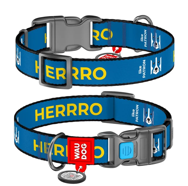 Нашийник Waudog Nylon c QR паспортом, для собак, малюнок "Патрон", пластиковий фастекс, розмір L, 25 мм/31-49 см