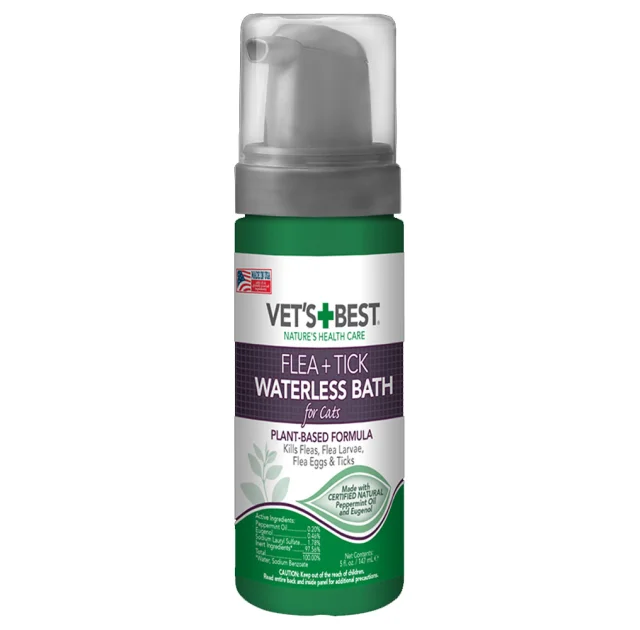 Моющая пена Vet`s Best Flea&Tick Waterless Bath For Cats от блох, клещей и москитов для кошек, 147 мл