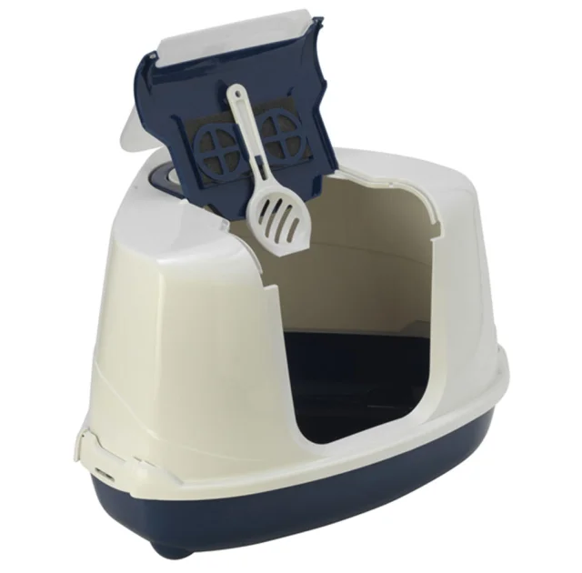 Закритий туалет Moderna Flip Cat для кішок, кутовий, чорничний, 56 х 45 х 39 см