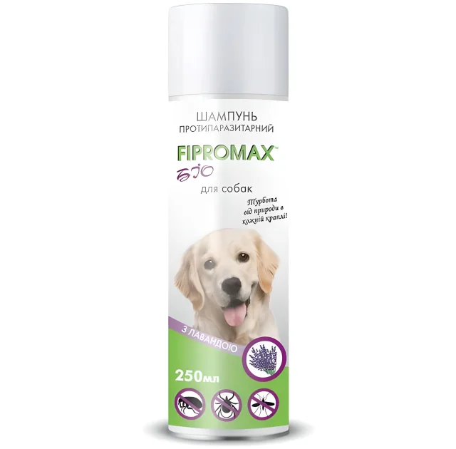 Шампунь Fipromax БІО проти бліх та кліщів, для середніх і великих собак, з лавандою, 250 мл