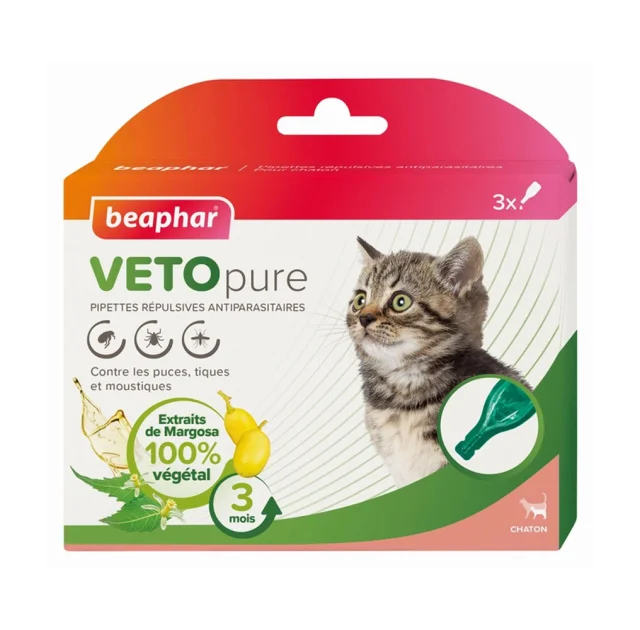 Краплі Beaphar Veto Pure Spot on Kitten від бліх, кліщів та комарів для кошенят, біо натуральні, ціна за 1 піпетку