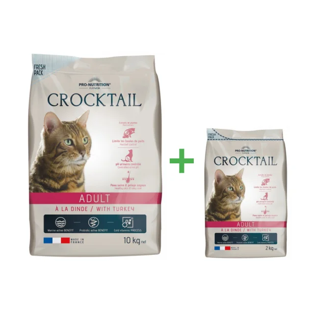 Сухий корм Pro-Nutrition Flatazor Crocktail Adult With Turkey для дорослих котів, з індичкою, 10+2 кг, Акція