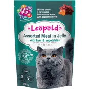 Вологий корм Леопольд М'ясне Асорті для котів, з печінкою і овочами в желе, 100 г