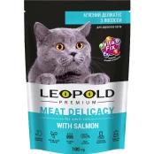 Вологий корм Леопольд Premium М'ясний делікатес для котів, з лососем, 100 г