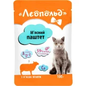 Вологий корм Леопольд м'ясний паштет для котів, з ягням, 100 г