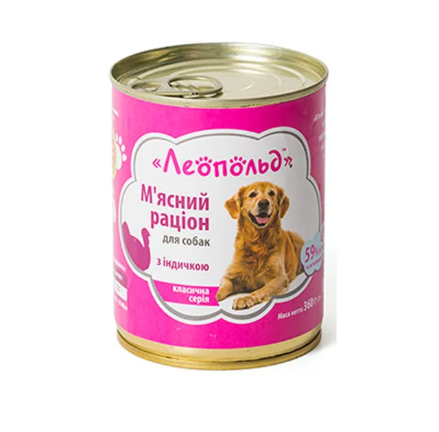 Влажный корм Леопольд мясной рацион для собак, с индейкой, 360 г