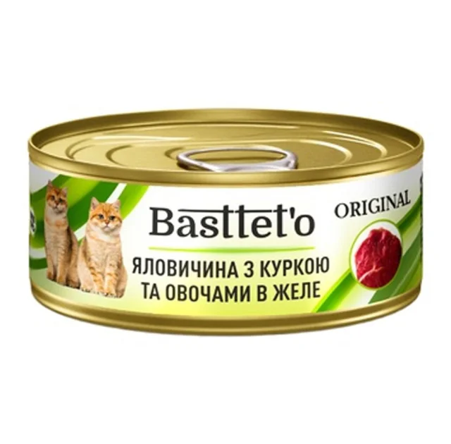 Вологий корм Bastteto для котів, з куркою та овочами в желе, 85 г