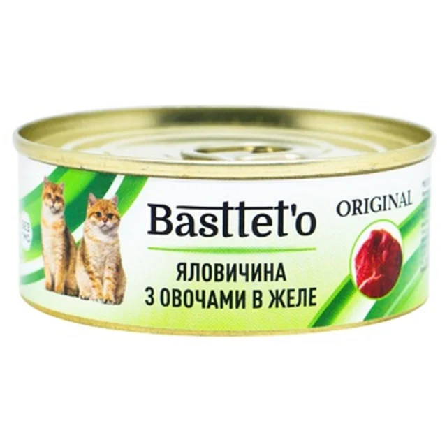 Вологий корм Bastteto для котів, з яловичиною та овочами в желе, 85 г