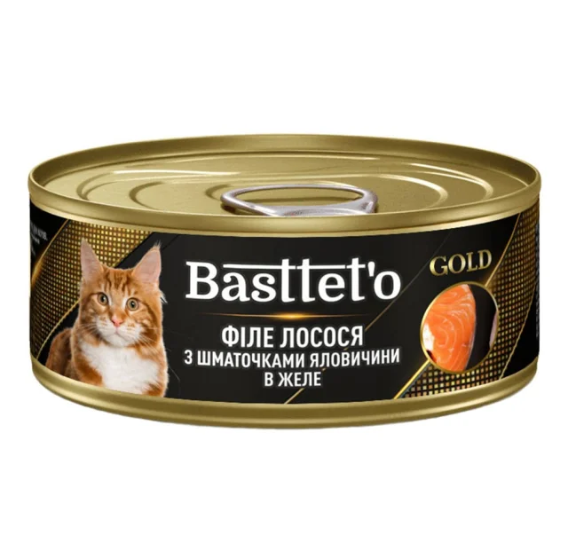 Вологий корм Bastteto для котів, шматочки яловичини з лососем, 85 г