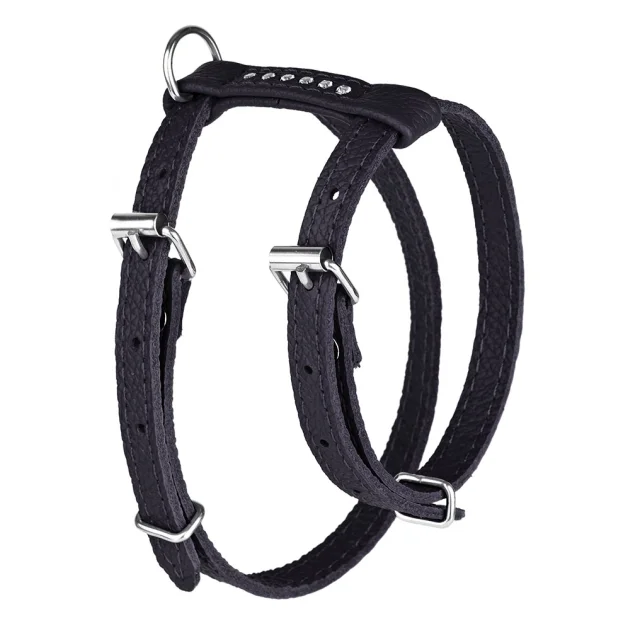 Шлея для собак, из мягкой кожи, со стразами, 1.2 см/23-30 см/27-34 см