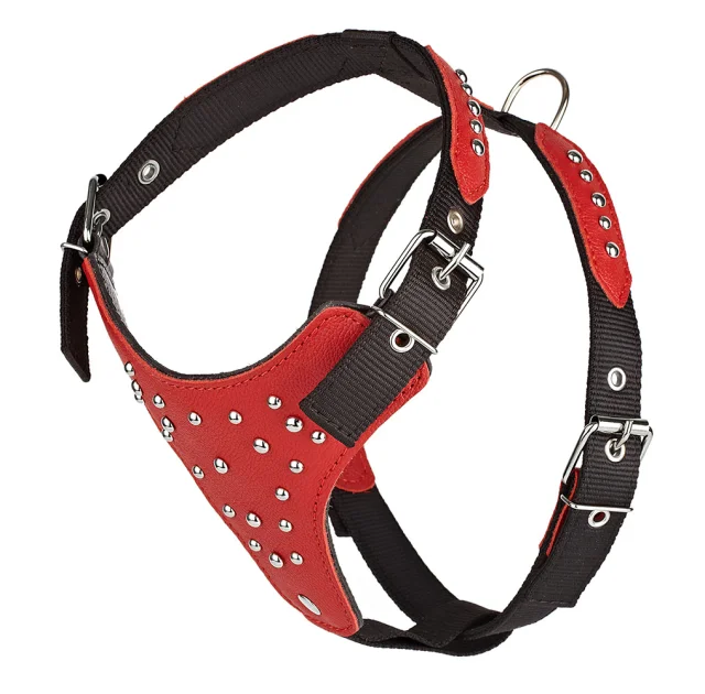 Шлея Kareline для собак, из нейлона и мягкой кожи, с украшением "шип", 2.5 см/52-60 см/58-68 см