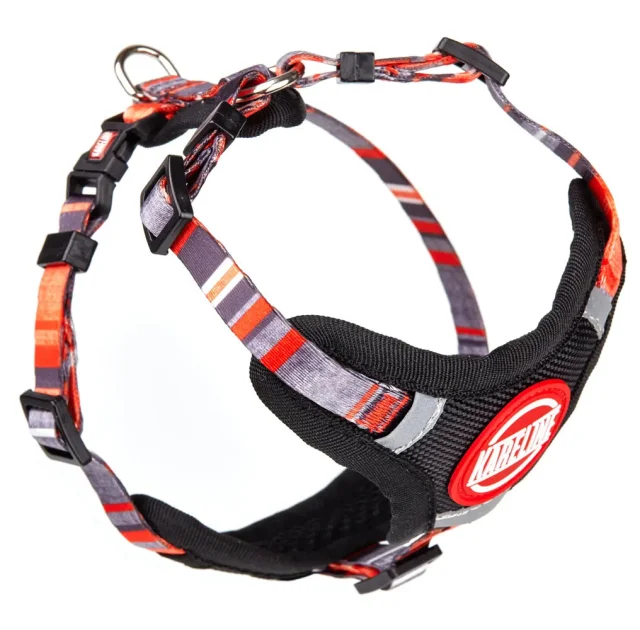Шлея Kareline для собак, нейлон, с логотипом и пластиковой пряжкой, узор Line, 1×22-30 см/28-38 см