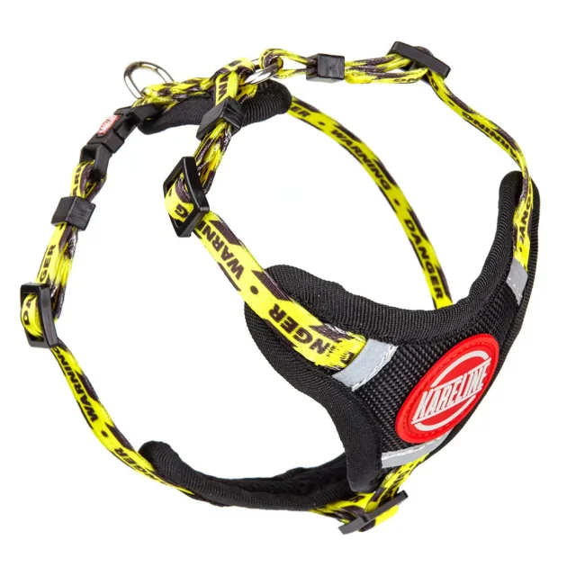 Шлея Kareline для собак, нейлон, с логотипом и пластиковой пряжкой, узор Warning, 2 см/40-60 см/50-63 см