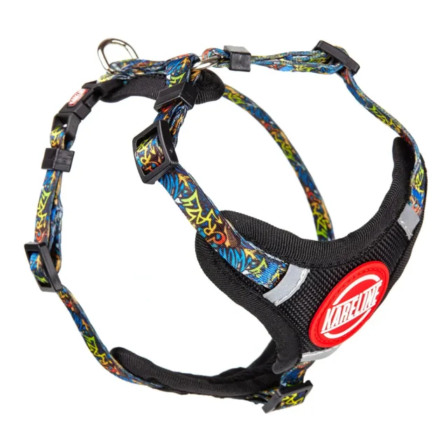 Шлея Kareline для собак, нейлон, с логотипом и пластиковой пряжкой, узор Crazy, 1×22-30 см/28-38 см