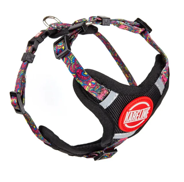Шлея Kareline для собак, нейлон, с логотипом и пластиковой пряжкой, узор Kaleidoscope, 1×22-30 см/28-38 см
