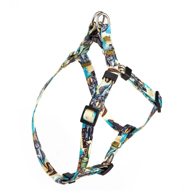 Шлея Kareline для собак, нейлон, з пластиковою пряжкою, візерунок Dino, 1 см/24-30 см/26-40 см