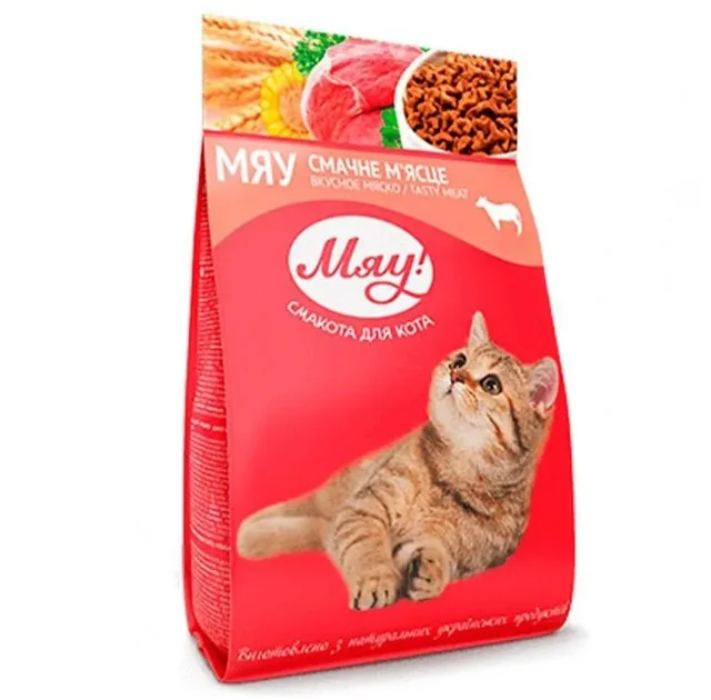 Сухий корм Мяу для котів, м'ясний, 900 г