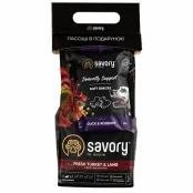 Набор сухой корм и лакомство Savory для собак малых пород, со свежим мясом индейки и ягнятиной, 1 кг