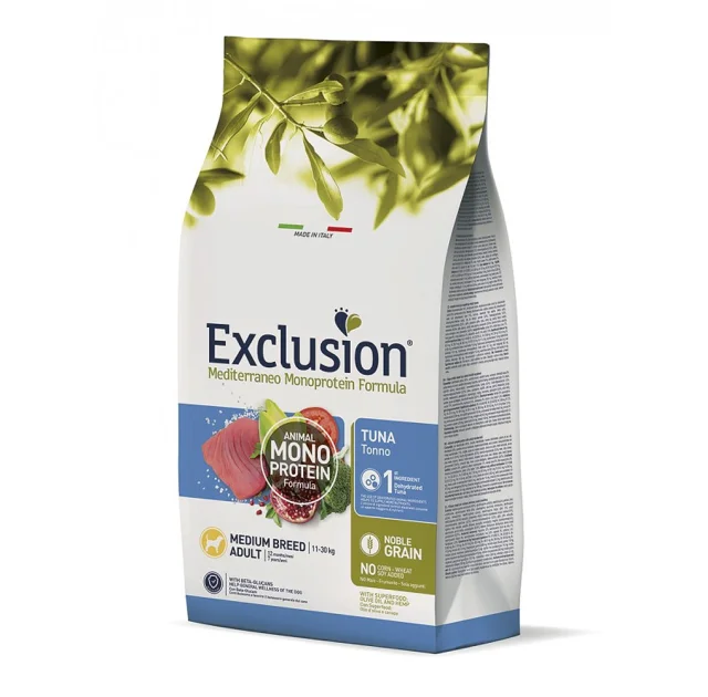 Сухой корм Exclusion Adult Tuna Medium Breed для взрослых собак средних пород, с тунцом, 12 кг