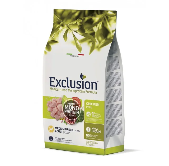 Сухий корм Exclusion Adult Chicken Medium Breed для дорослих собак середніх порід, з куркою, 12 кг