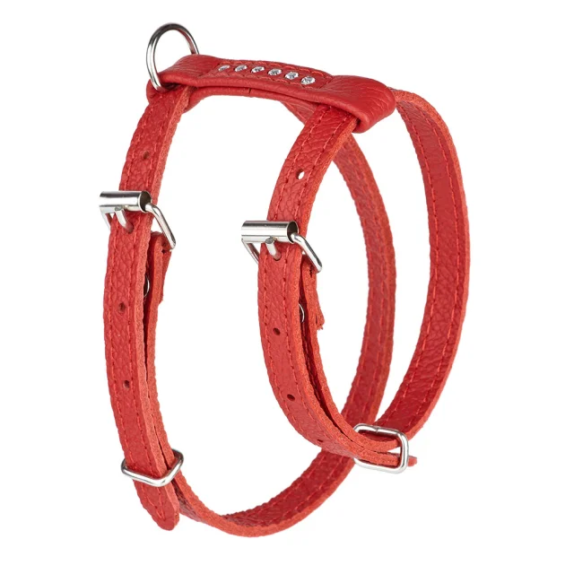 Шлея для собак, из мягкой кожи, со стразами, 1.2 см/23-30 см/27-34 см
