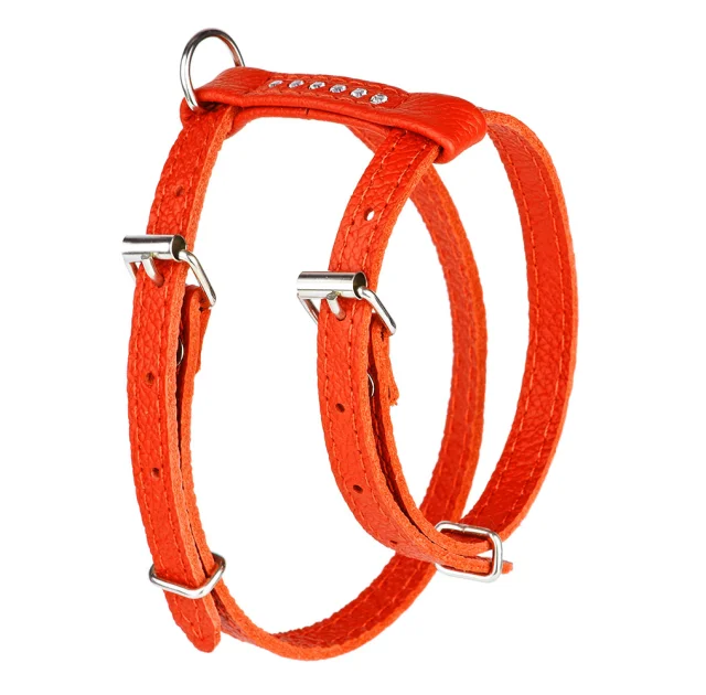 Шлея для собак, из мягкой кожи, со стразами, 1.2 см/23-30 см/27-34 см