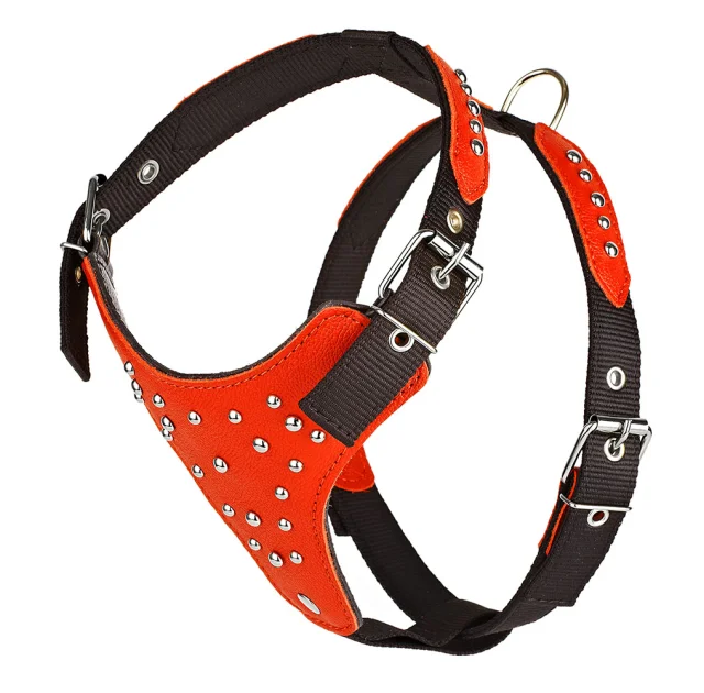 Шлея Kareline для собак, из нейлона и мягкой кожи, с украшением "шип", 2.5 см/52-60 см/58-68 см