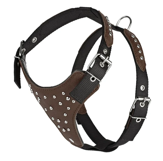 Шлея Kareline для собак, из нейлона и мягкой кожи, с украшением "шип", 2.5 см/52-60 см/58-68 см