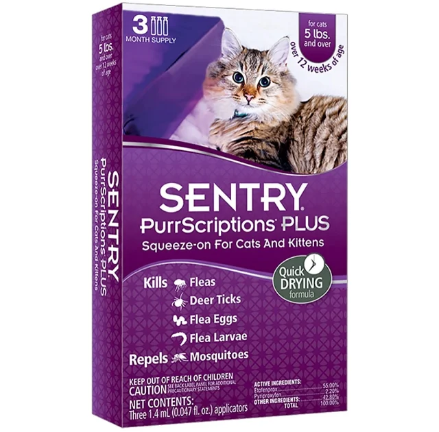 Краплі Sentry PurrScriptions від бліх і кліщів, для котів, 1.4 мл, 3 шт в упаковці, ціна за 1 піпетку