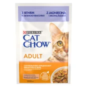 Вологий корм Purina Cat Chow Adult для котів, з ягням і зеленою квасолею, 85 г