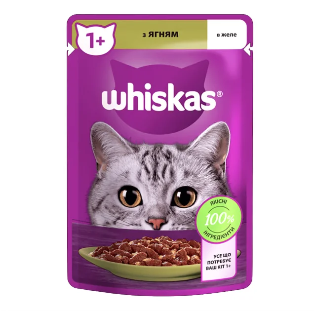 Вологий корм Whiskas для котів, з ягням в желе, 85 г