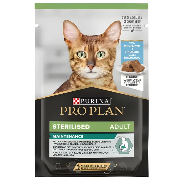 Вологий корм Purina Pro Plan Cat Nutrisavour Sterilised для стерилізованих котів, мус з тріскою, 75 г