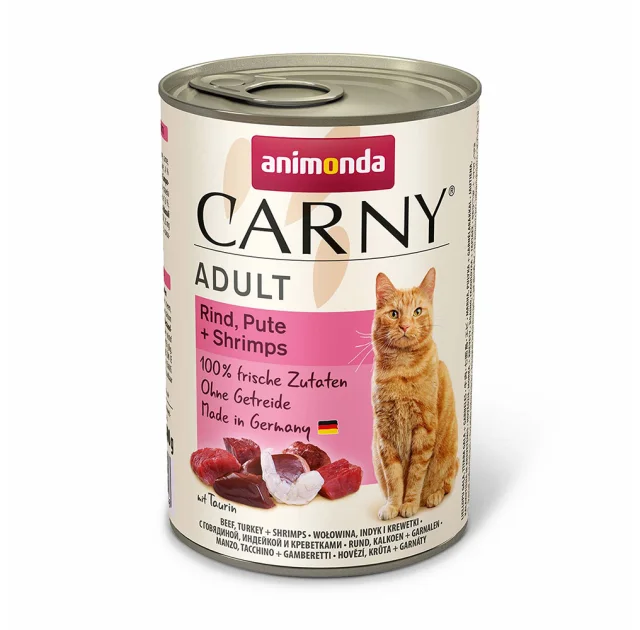 Консерви Animonda Carny для котів, з яловичиною, індичкою і креветками, 400 г
