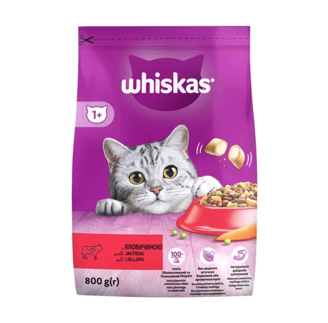 Сухий корм Whiskas для котів, з яловичиною, 800 г