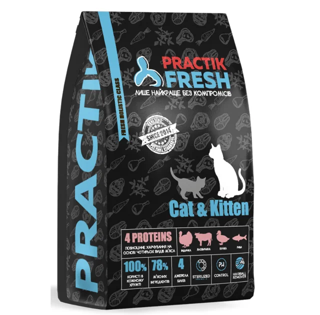 Сухой корм Practik Fresh Cat&Kiiten 4 Proteins для котят и кошек, 1 кг