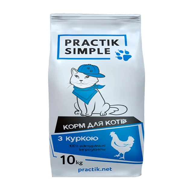 Сухий корм Practik Simple для дорослих котів, з куркою, 10 кг