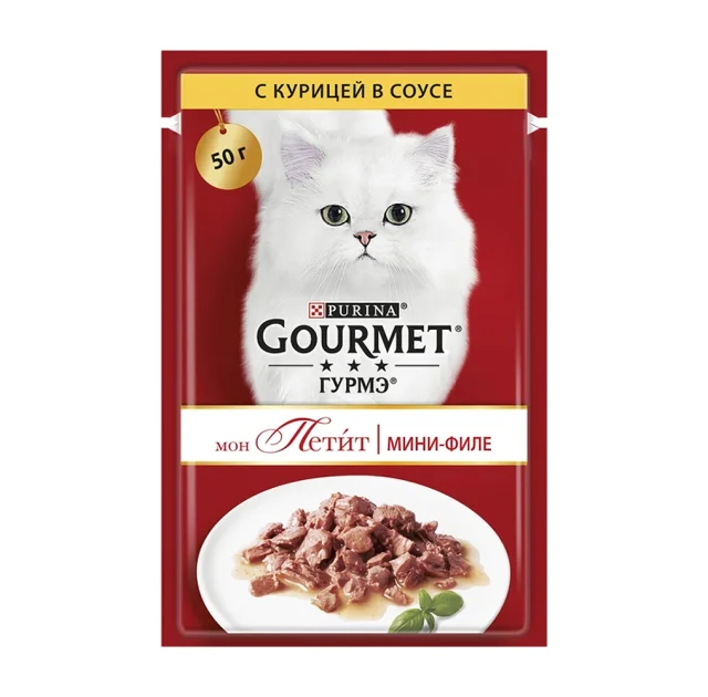 Вологий корм Purina Gourmet Mon Petit для дорослих котів, з куркою, шматочки в соусі, 50 г