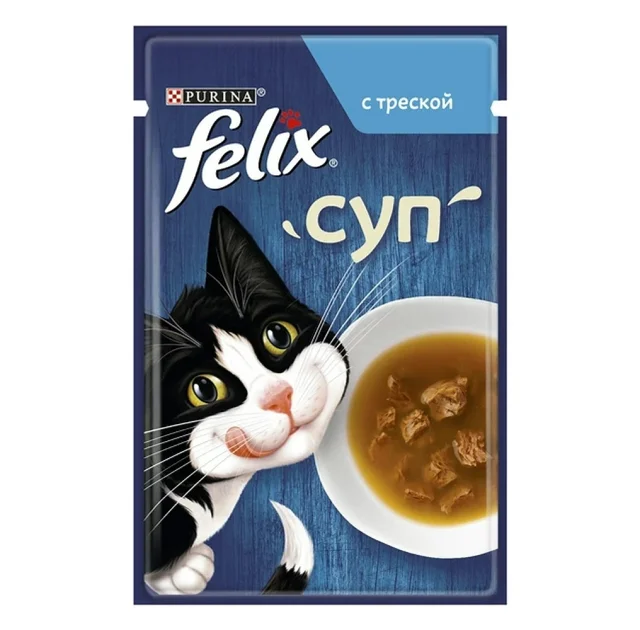 Вологий корм Purina Felix Soup для котів, суп з тріскою, 48 г