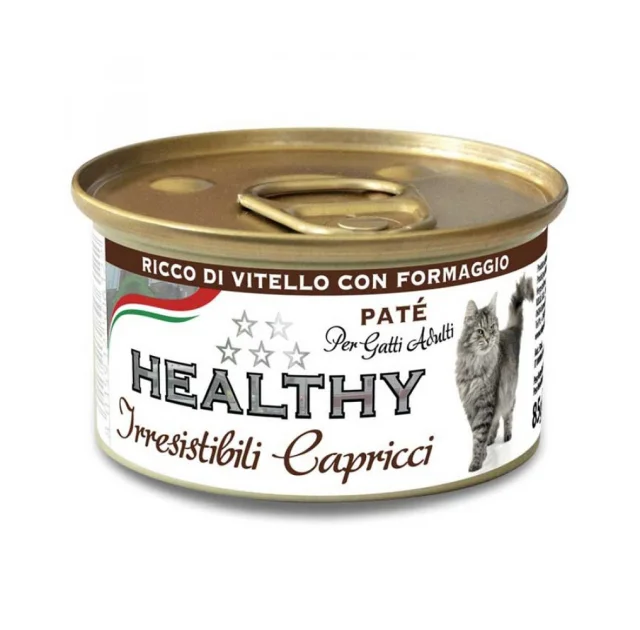 Консерви Healthy Irresistibili Capricci для вибагливих котів, паштет з телятиною та сиром, 85 г