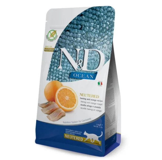 Беззерновий сухий корм Farmina N&D Ocean Herring&Orange Neutered для стерилізованих котів, з оселедцем та апельсином, 1.5 кг