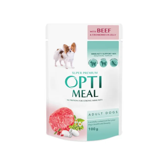 Вологий корм Optimeal Beef&Cranberries Adult для дорослих собак, яловичина та журавлина в желе, 100 г