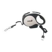 Повідець-рулетка AnimAll з LED-ліхтариком, для собак вагою до 50 кг, 5 м, чорно-білий