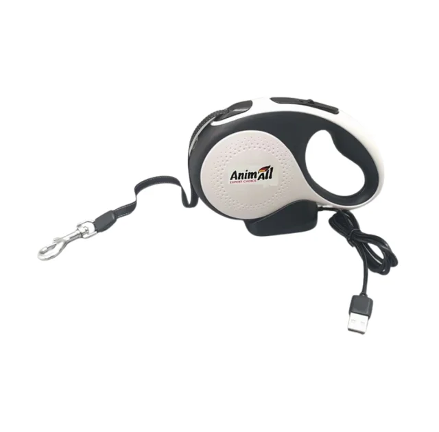 Поводок-рулетка AnimAll с LED-фонарем, для собак весом до 50 кг, 5 м, черно-белый