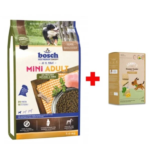 Сухий корм Bosch HPC Mini Adult птиця та просо, для собак, 3 кг, акція + 1 кг ласощів Sammy`s