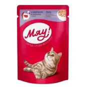 Вологий корм Мяу для котів, повнораціонний, консервований, з індичкою в ніжному соусі, 85 г